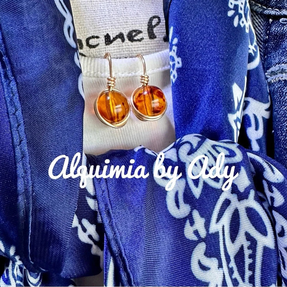 Fall vibes amber statement dangle drops spheres earrings - Picture 1 of 5